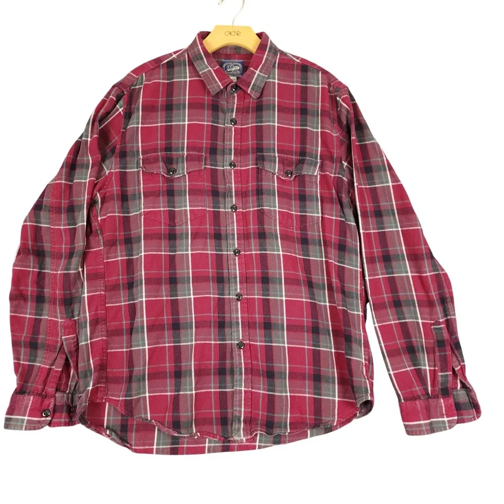 J. Crew New York Plaid Flannel Shirt Long Sleeve Button Up Men's Size L